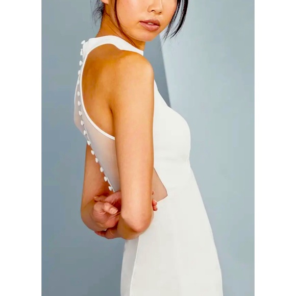 🎉HP🎉 Amsale x BHLDN Sheer-Back Faille Crepe 16/XL Off White Wedding Midi Dress - Picture 3 of 10